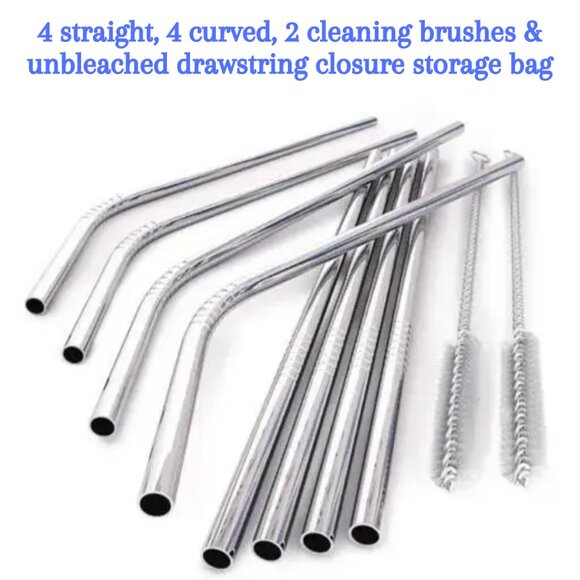 19 PC SET Stainless Steel Straws Cleaning Tools Straw Tips Storage Bag NWT - Picture 3 of 8